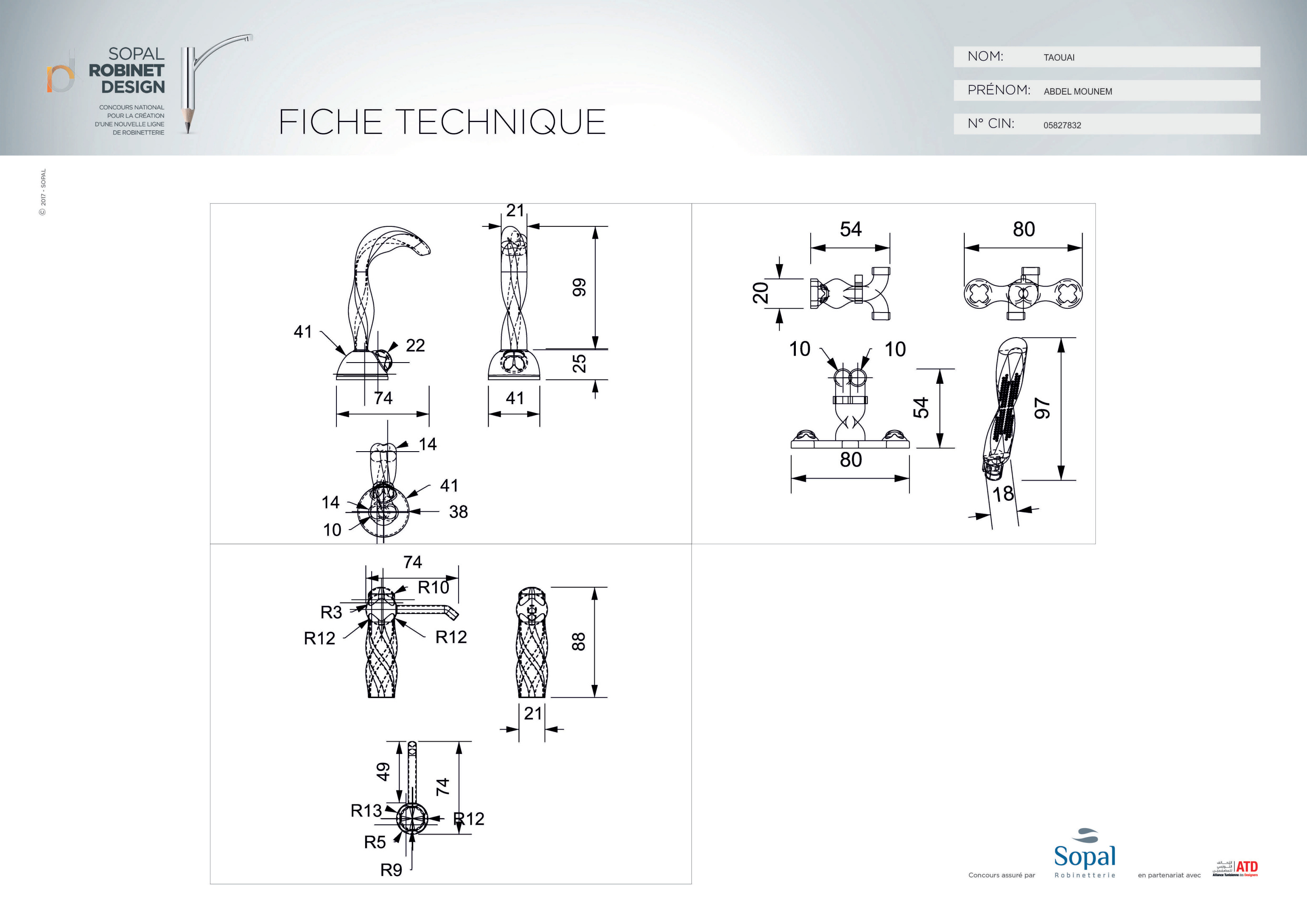 Fiche technique Sopal — plans cotés d'un robinet MATMATA