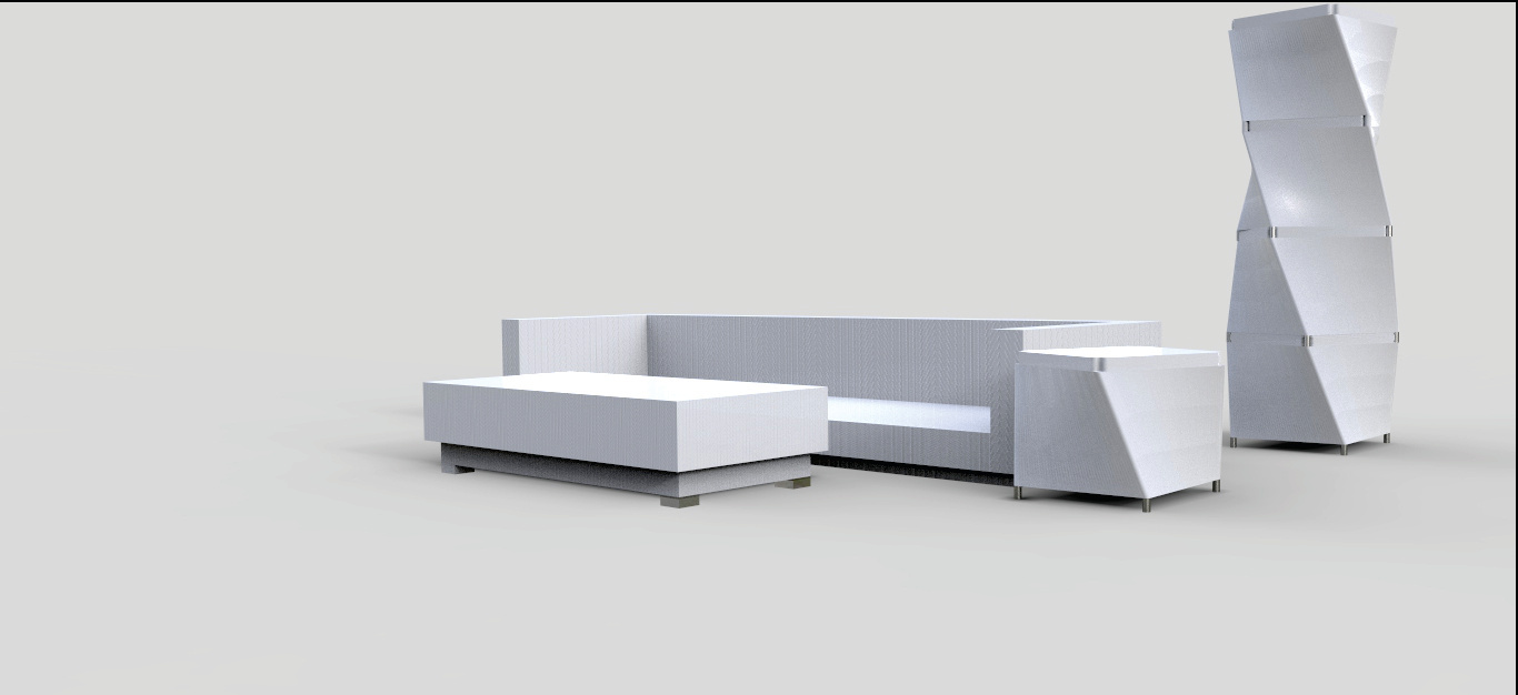 Banc plié blanc — assise sculpturale, rendu