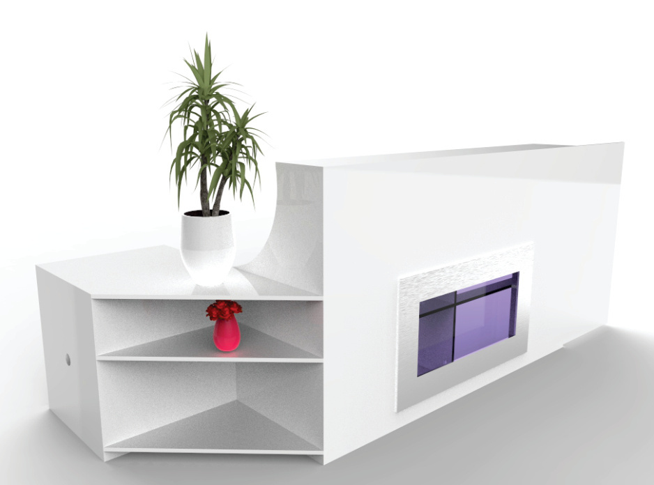Meuble TV blanc arrondi — mobilier découpé CNC
