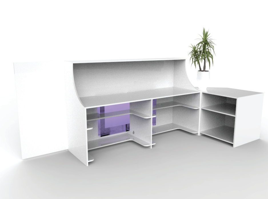 Comptoir d'accueil blanc arrondi — mobilier CNC
