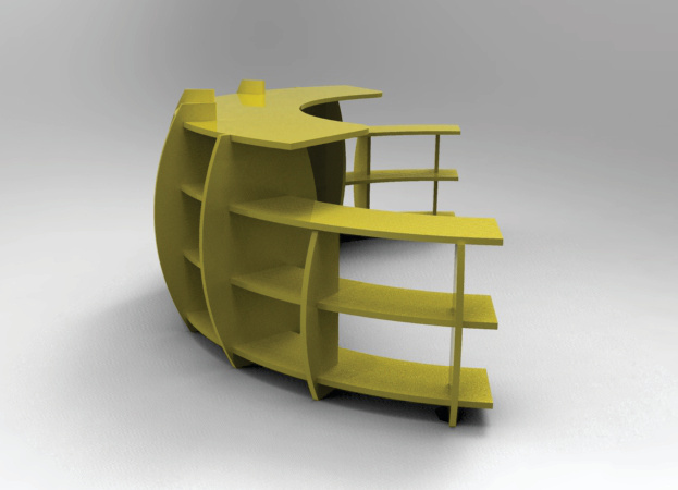 Comptoir jaune arrondi — rendu de mobilier modulaire CNC