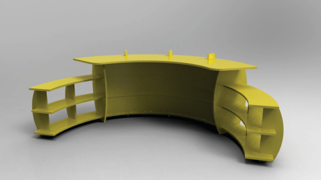 Comptoir courbe jaune — rendu de mobilier CNC