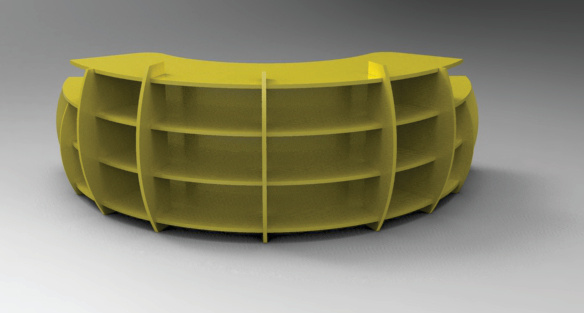 Comptoir ovale jaune — mobilier emboîté découpé CNC